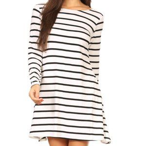 Long Sleeve Striped Babydoll Tunic Dress Open Back